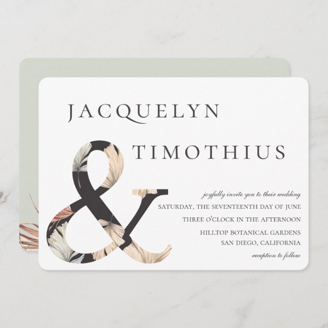 Invitation Oasis Côtière Boho-Chic Ampersand Mariage (Devant / Derrière)