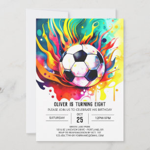 Invitation Objectif Élégant Aquarelle Football Anniversaire