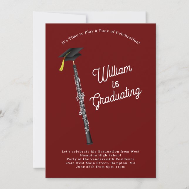 Invitation Oboe Musicien Graduation Party Musique (Devant)