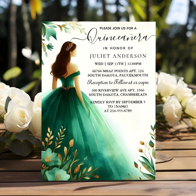 Invitation Obtenez Arbres Monnaie d'or Glam Emerald Green Qui (Créateur téléchargé)
