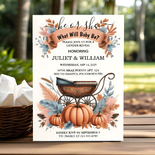 Invitation Obtenez la ferme rose bleu automne fille Citrouill