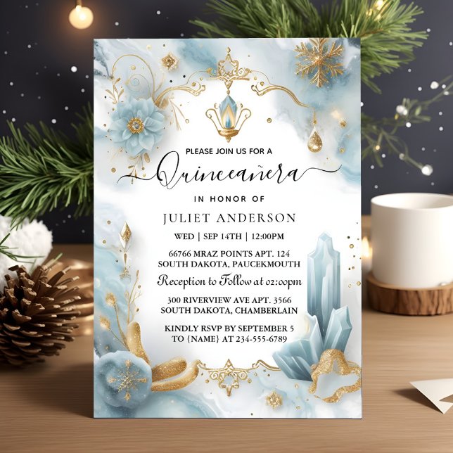 Invitation Obtenez Lampe Ice Ciel Or Lumière Quinceanera Bleu (Créateur téléchargé)