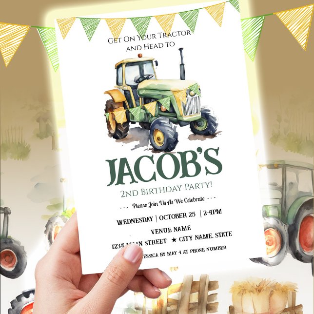 Invitation Obtenez votre tracteur 2e anniversaire (Créateur téléchargé)