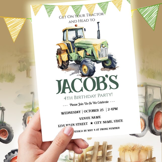 Invitation Obtenez votre tracteur 4e anniversaire garçon (Créateur téléchargé)