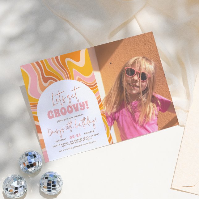 Invitation Obtenir Super Pink & Orange Arch Photo Anniversair (Créateur téléchargé)