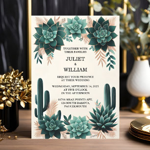 Invitation Obtenir vert Boho Leaf Desert Cactus Succulent Mar