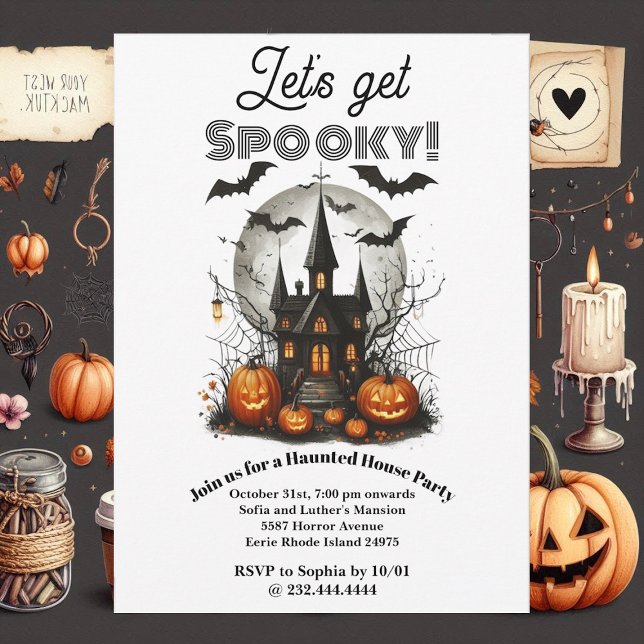 Invitation Obtenons Éffrayant Hauné House Party Eerie Bats We (Lets get Spooky Haunted House Party Eerie Bats Web Invitation)