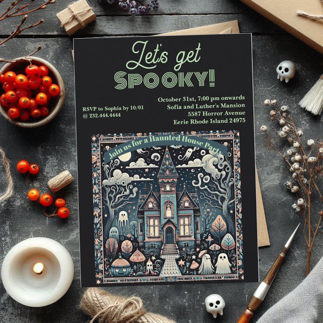 Invitation Obtenons Éffrayant Haunted House Ghost & Ghoul Par (Spooky Haunted House Ghost & Ghoul Party Invitation)