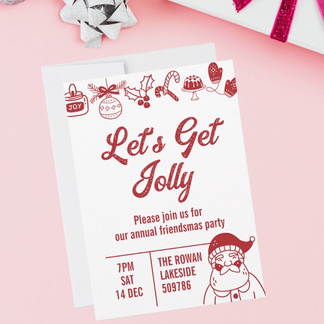 Invitation Obtenons Jolly Christmas Party Red (Lets get jolly christmas party invitation)