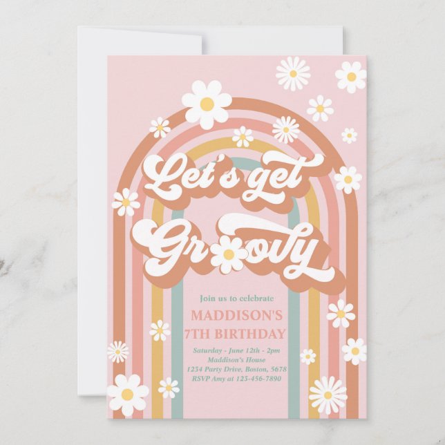 Invitation Obtenons Super Boho Daisy Rainbow Anniversaire (Devant)