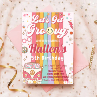 Invitation Obtenons Super Retro Boho Daisy Rainbow Anniversai