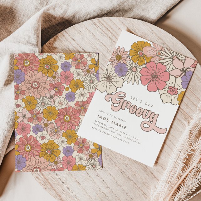 Invitation Obtenons Super Retro Boho Floral Girls Anniversair (Créateur téléchargé)