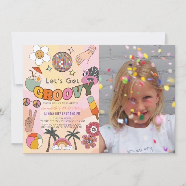 Invitation Obtenons Super Retro Girl Photo Anniversaire (Devant)