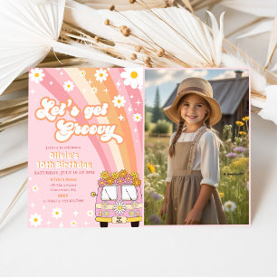 Invitation Obtenons Super Retro Rainbow 10th Birthday Photo