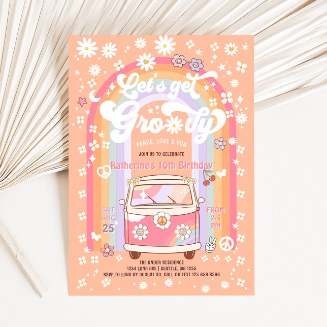 Invitation Obtenons Super Van Daisy Hippie les années 70 anni (Créateur téléchargé)