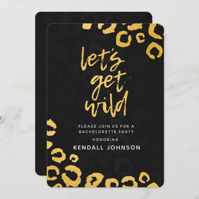 Invitation Obtenons Wild Black and Gold Leopard Bachelorette (Devant / Derrière)