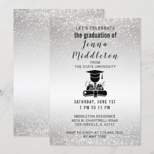 Invitation Obtention du diplôme argentée de parties