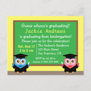Invitation Obtention du diplôme colorée et mignonne de hibou,