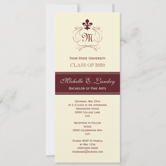 Invitation Obtention du diplôme d'Elegant Fleur de Lis Formal (Devant)