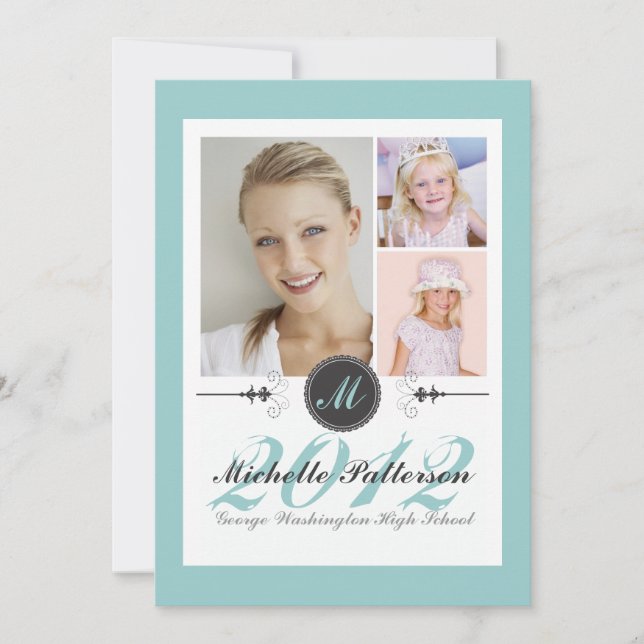 Invitation Obtention du diplôme élégante Teal de collage de (Devant)