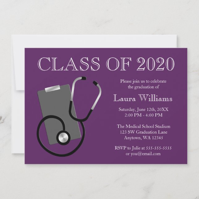 Invitation Obtention du diplôme Médicale de pourpre d'école (Devant)