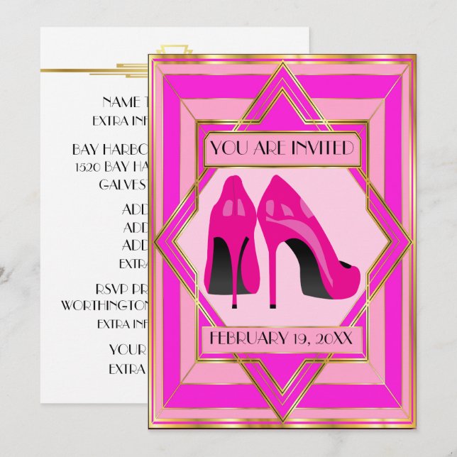 Invitation Occasion spéciale de talons hauts roses (Devant / Derrière)