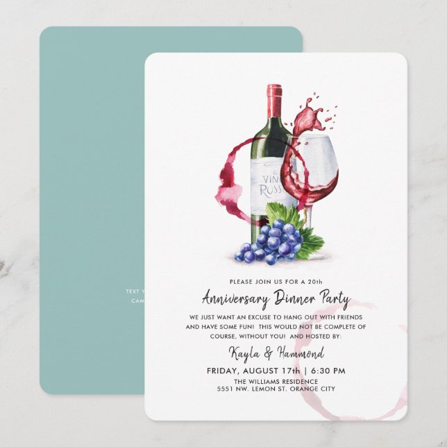 Invitation Occasion vin & dîner Anniversaire  (Devant / Derrière)