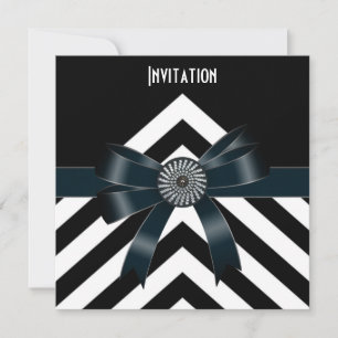 Invitation Occasions Black White Stripe Black Bow