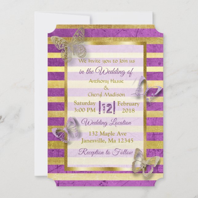 Invitation Occasions de mariage avec papillon bleu foncé et o (Devant)