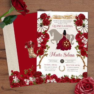 Invitation Occident rustique - Rose rouge - Charro Quinceaner