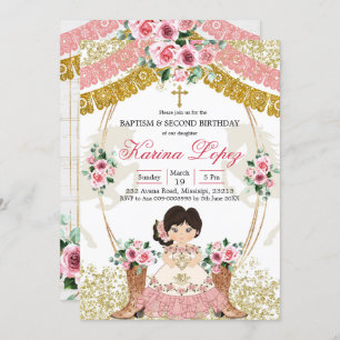 Invitation Occidental Mexicain Rose Boot Charra Baptême & Ann