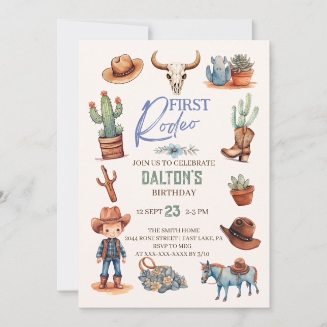 Invitation Occidental Premier anniversaire Rodéo Cowboy Anniv (Devant)