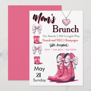 Invitation Occidental Thème rose Bows and Boots Fête de la Mè