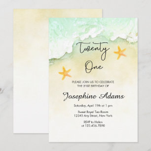 Invitation Ocean Beach Aquarelle tropicale 21e anniversaire