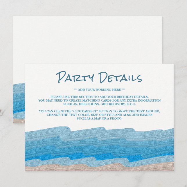 Invitation Ocean Beach Birthday Party Détails (Devant / Derrière)