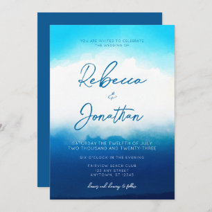 Invitation Ocean Beach Mariage d'aquarelle bleu côtier