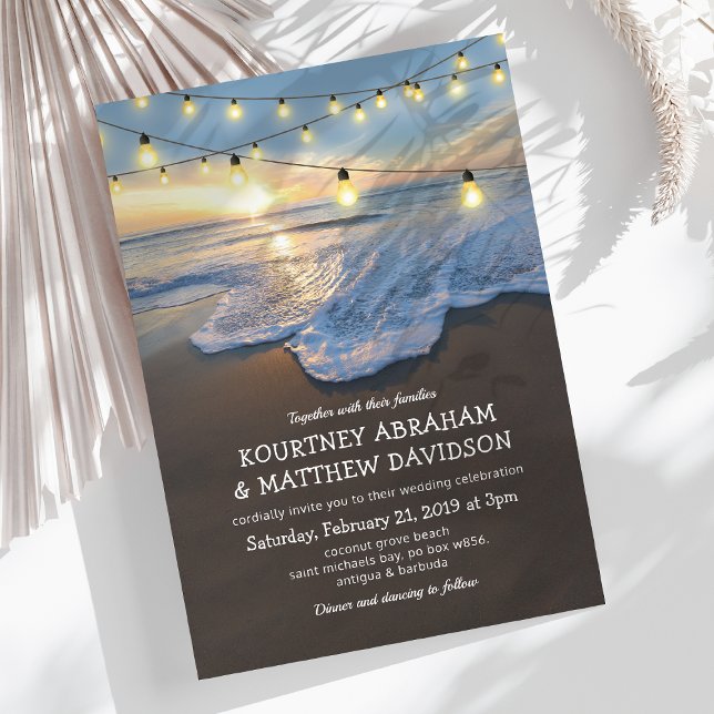 Invitation Ocean Beach Seaside String Lights Mariage (Créateur téléchargé)