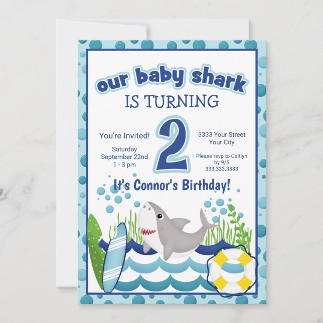 Invitation Ocean Beach Shark coloré 2e anniversaire (Devant)