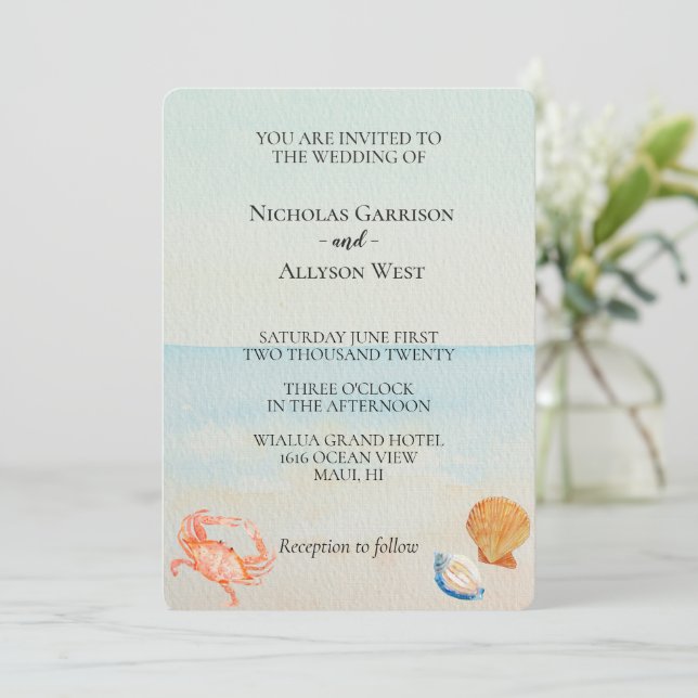 Invitation Ocean Beach Shells Mariage (Debout devant)