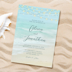 Invitation Ocean Beach String Lumières Élégant Mariage de scr