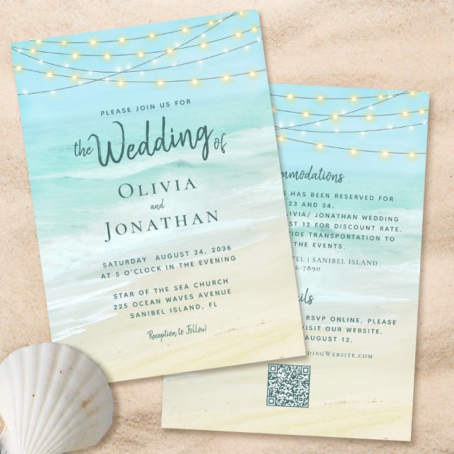 Invitation Ocean Beach Wedding QR Code QR Tout en un (Créateur téléchargé)