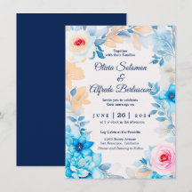 Océan bleu aquarelle florale Mariage Inviter