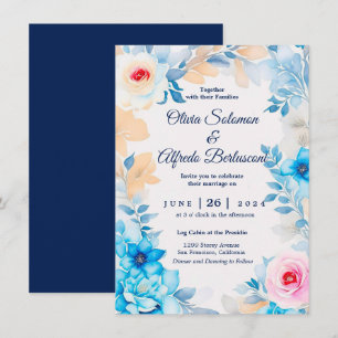 Invitation Océan bleu aquarelle florale Mariage Inviter
