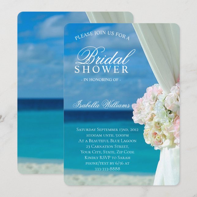 Invitation Océan Bleu & Fête des mariées de sable Plage Fleur (Devant / Derrière)
