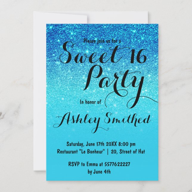Invitation Océan bleu moderne parties scintillant turquoise o (Devant)