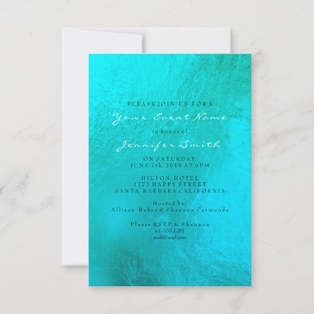 Invitation Ocean Blue Aqua Pearl Plage Métallique blanche (Devant)