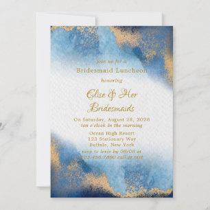 Invitation Ocean Blue Golden Aquarelle Bridesmaitres Déjeuner