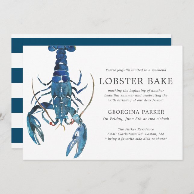 Invitation Ocean Blue Lobster Bake Anniversaire | Réparti (Devant / Derrière)