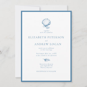 Invitation Océan Coquillage   Mariage Bleu