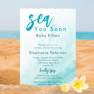 Invitation Océan Côte Plage Mer Bleue Toi Bientôt Baby Shower